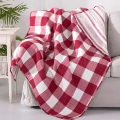 Camden Reversible Red Stripe Throw - Red Check Throw