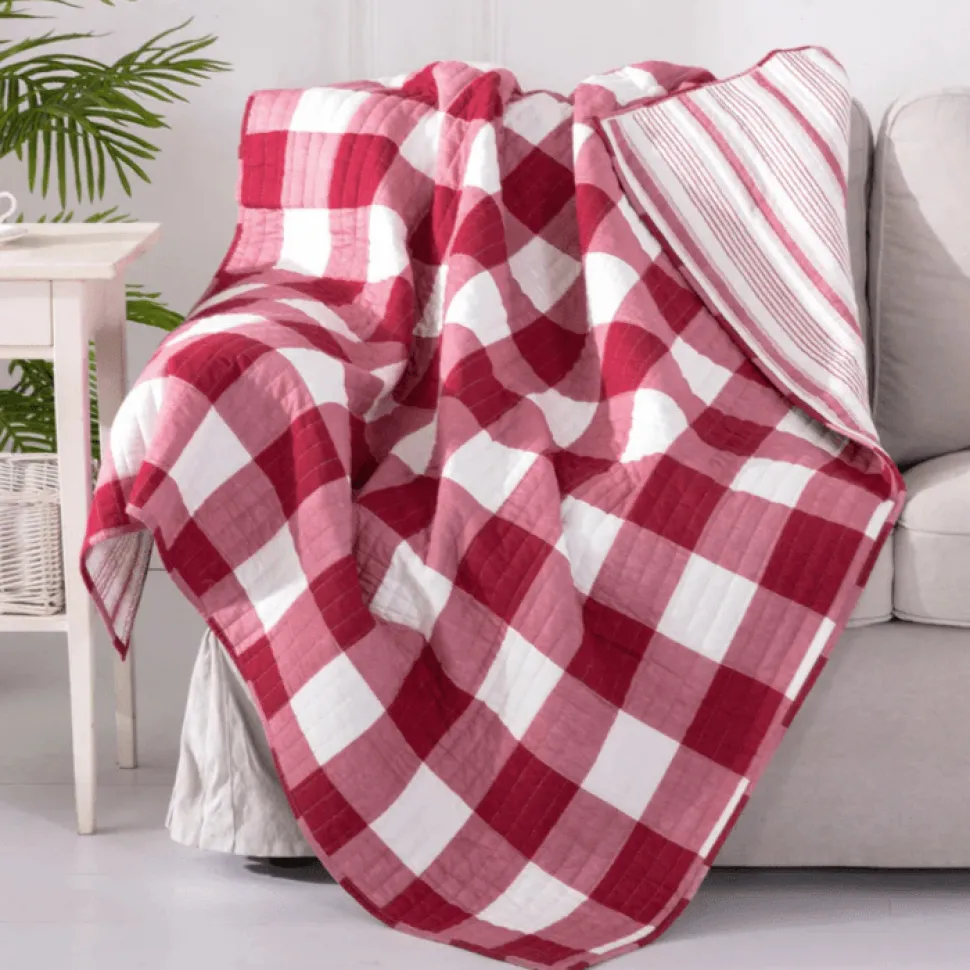 Camden Reversible Red Stripe Throw - Red Check Throw