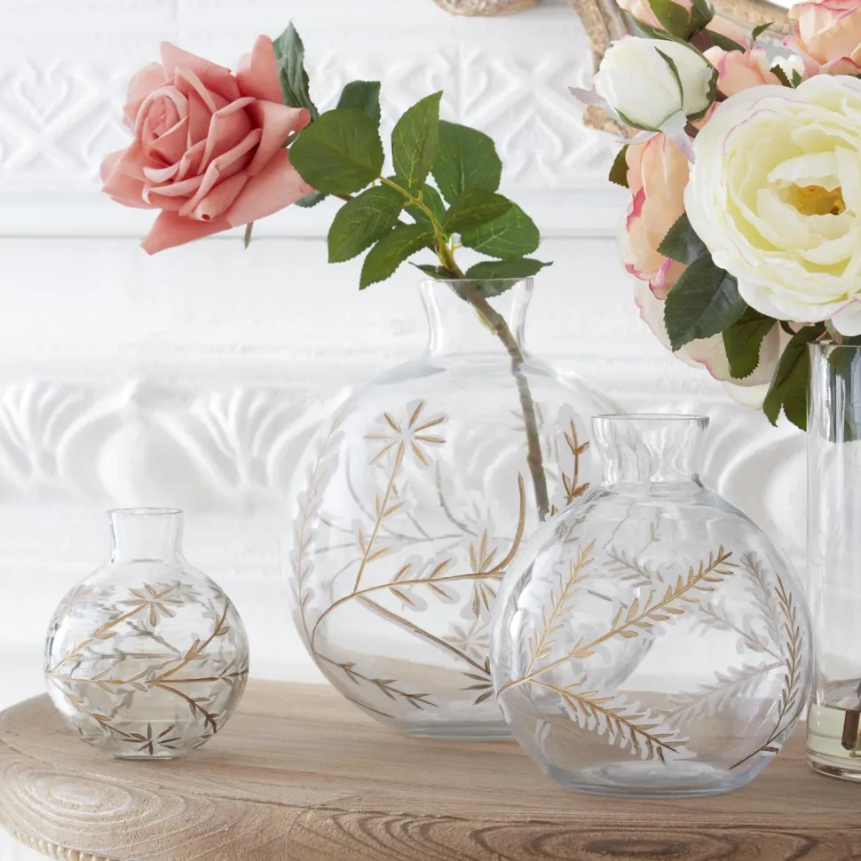 Glass Floral Etched Vase - Assorted Sizes