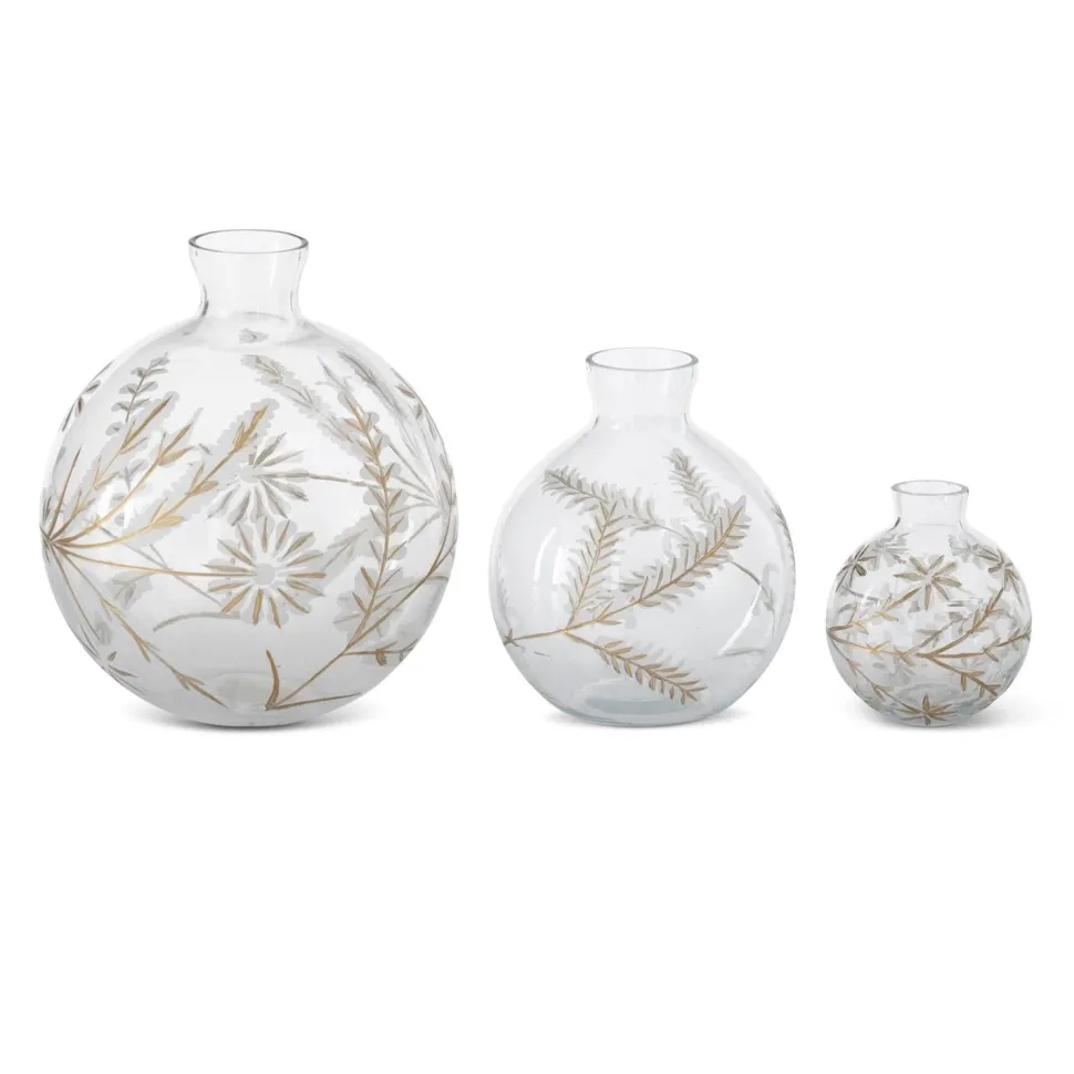 Glass Floral Etched Vase - Assorted Sizes