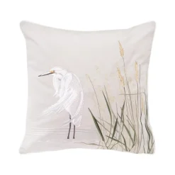 Left-Facing White Egret Embroidered Indoor Outdoor Pillow