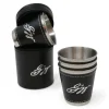 Set of Four Stainless Steel and Leather Shot Glasses