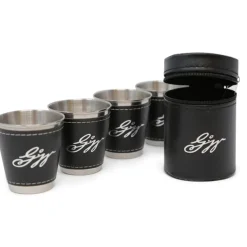 Set of Four Stainless Steel and Leather Shot Glasses