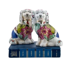 Tobacco Leaf Staffordshire Dog Bookends – Small Pair