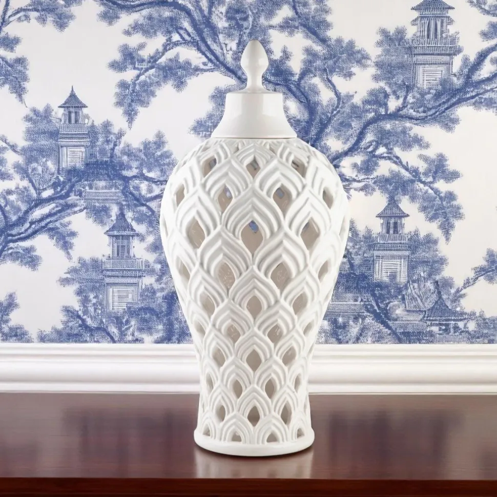 White Pierced Ceramic Ginger Jar