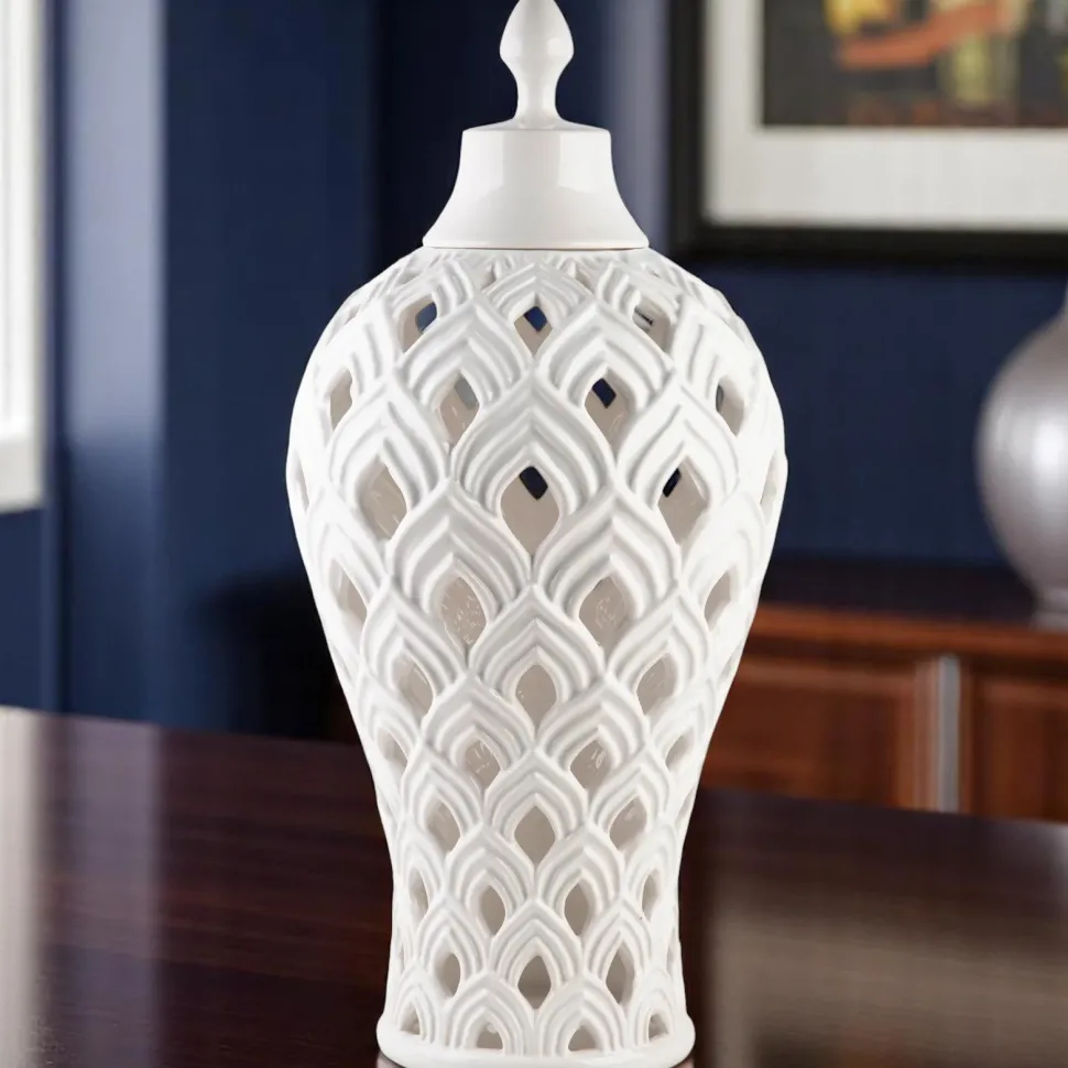 White Pierced Ceramic Ginger Jar